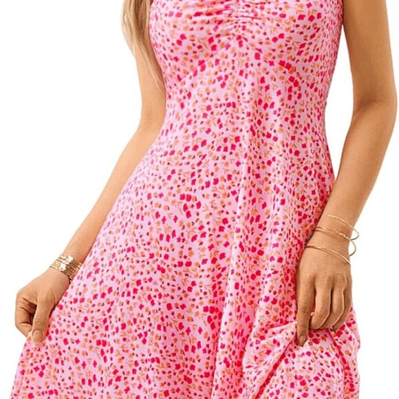 Women's Sleeveless Sundress with Pockets Floral Pink Small Mini Summer Dress - Picture 2 of 6